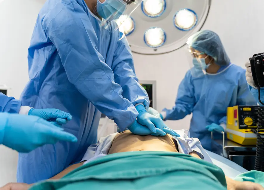 Hospital operating room with somber lighting, representing a wrongful death case