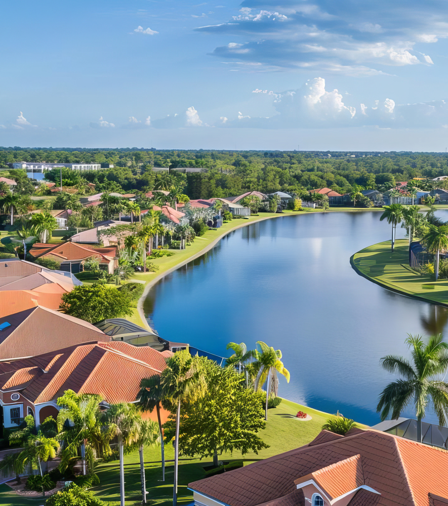 Suburban homes with financial paperwork overlaid, symbolizing mortgage and HOA fraud investigations